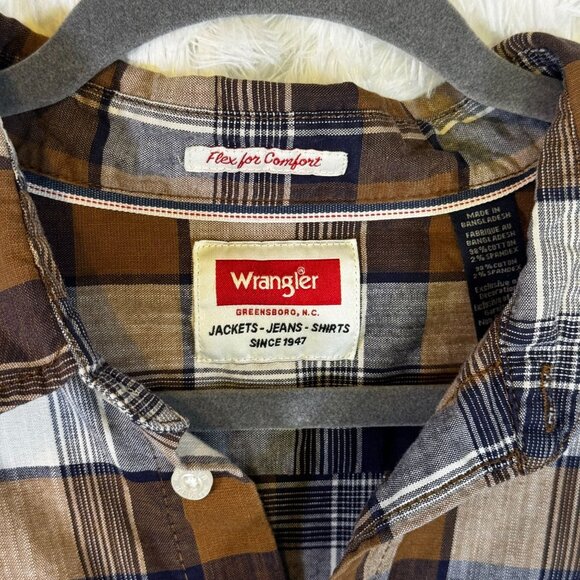 Wrangler Flex For Comfort Flannel Shirt Plaid Gold Black Sz L - Picture 5 of 9
